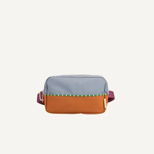 Bolsa cintura grande azul/laranja alça roxo