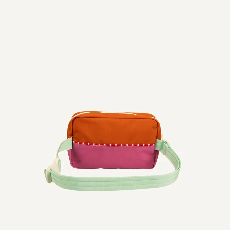 Bolsa cintura grande laranja/fuscia alça verde água