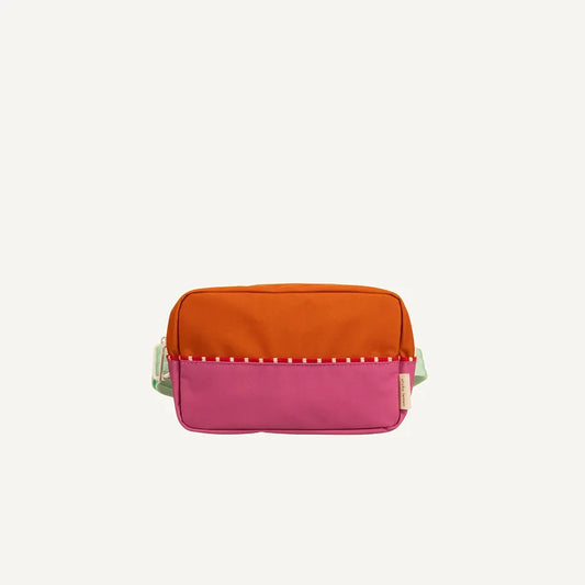 Bolsa cintura grande laranja/fuscia alça verde água