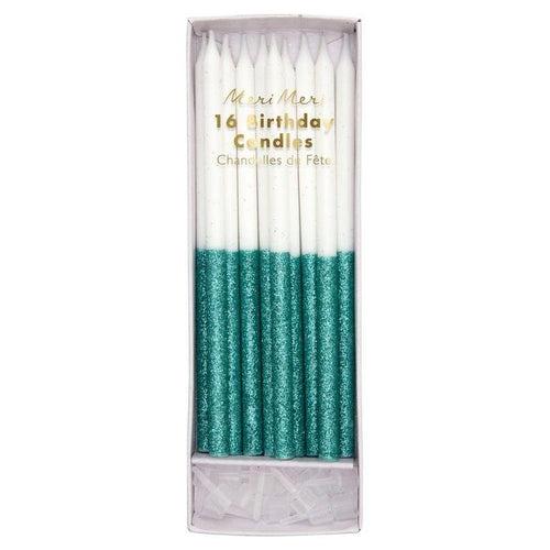 Velas compridas metade glitter - menta