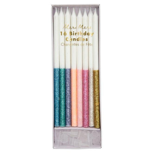 Velas compridas metade glitter - multicor