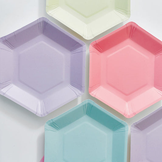 Pratos pastel hexagonais