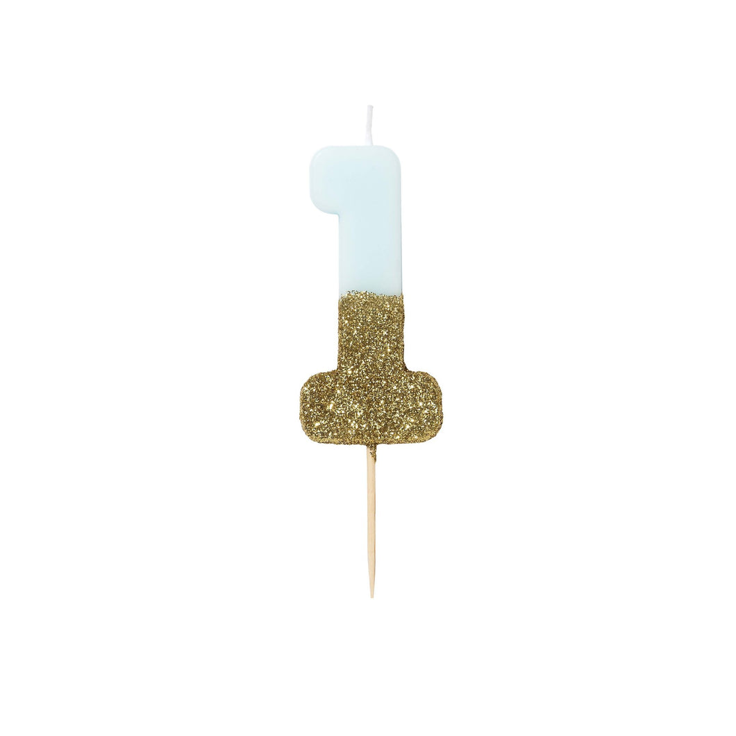 Velas número azul glitter dourado