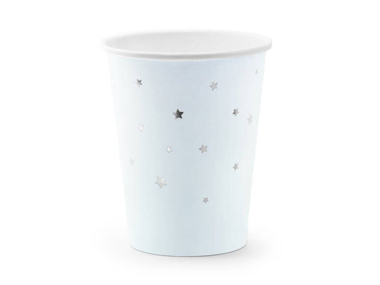 Copos azul-bebé pastel estrelas prateadas