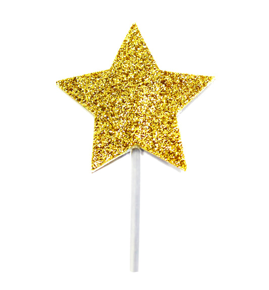 Topo de bolo estrelas douradas glitter